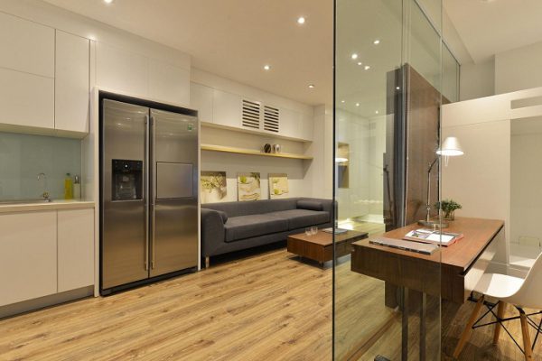 vách ngăn kính cường lực phòng khách